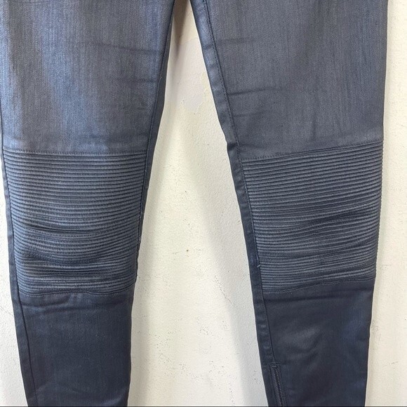 Madewell Black Skinny Skinny Moto Jeans 26 Ankle Zip Coated Leather Look Y2K - Picture 11 of 16